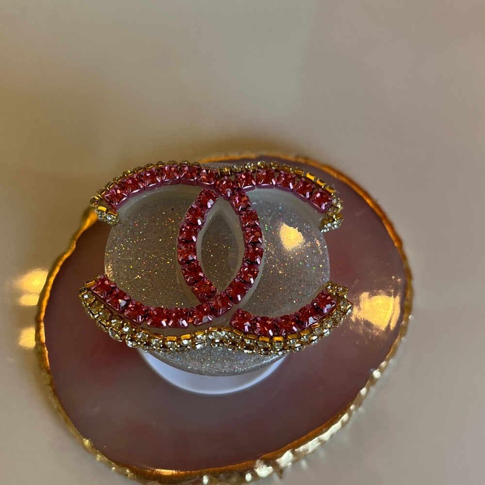 Fashion Pink and Gold Crystal Phone Grip - Picture 2 of 9